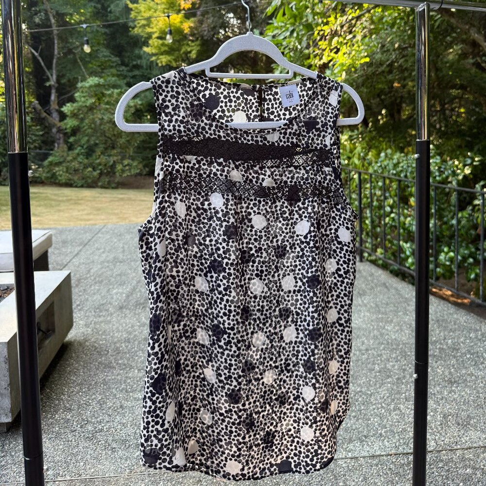 Cabi Sleeveless Black & White Polka Dot Blouse
